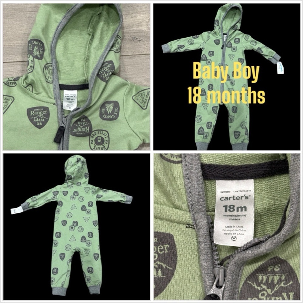 Carters 18 Mo Months 1 Piece Baby Long Sleeve Onesie Bodysuit Olive Green Jumper